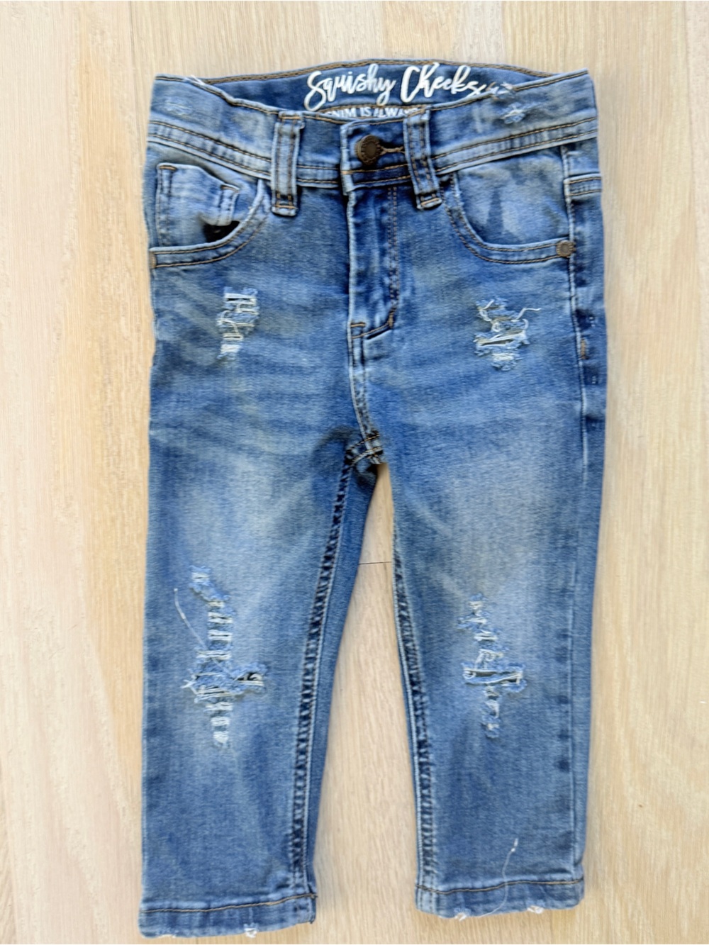 Squishy Cheeks Kids Distressed Blue Denim Jeans - size 18m